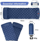 Ultralight Inflatable Camping Sleeping Pad with Built-in Pillow – 6cm Thick Compact, Durable & Foot Pump Operated